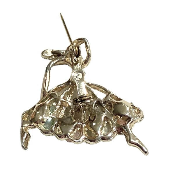Vintage Ballerina Faux Pearl Rhinestone Brooch Pin Gold Tone MCM Whimsical 1.75” - Picture 4 of 5